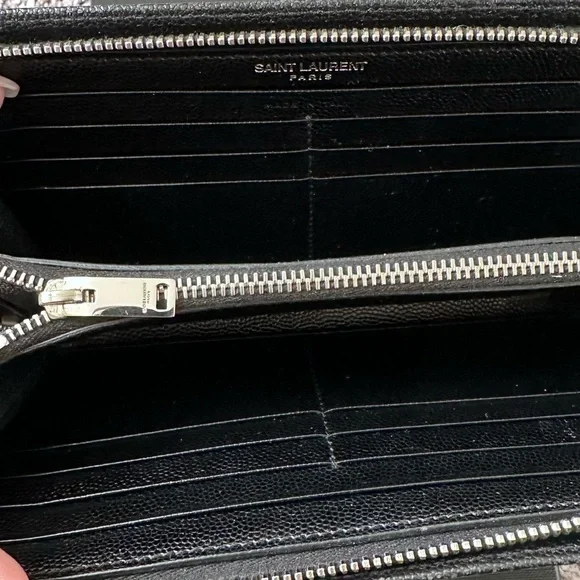 Authentic Saint Laurent Studded Zip Around Wallet Grain de Poudre Black Silver - Picture 7 of 14
